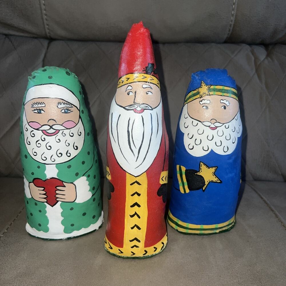 Vintage Christmas Hand Painted Oil Cloth Canvas Santa Claus Wisemen Decor